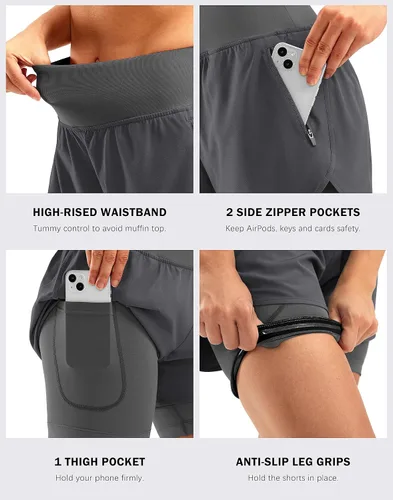 Vista 5 de Bikewa Pantalones cortos de ciclismo de montaña para mujer, acolchados en 4D, con bolsillos con cremallera