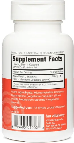 Vista 2 de L-teanina, extra fuerte 200mg Relax & Focus Support, con AlphaWave