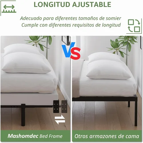 Vista 3 de Marco de cama de metal Queen de 7 pulgadas, base de cama de plataforma baja y resistente, tamaño Queen para somier y colchón, fácil montaje, sin