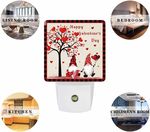 Vista 5 de Luz nocturna de San Valentín enchufable, lámpara de noche LED, sensor automático, luces de noche para niños, enchufe en la pared, lindo gnomo