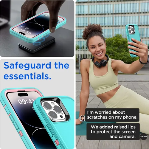Vista 4 de AICase Funda para iPhone 14 Pro Max (6.7") con Protector de Pantalla de Vidrio, Protección contra Caídas de Servicio Pesado, Cuerpo Completo