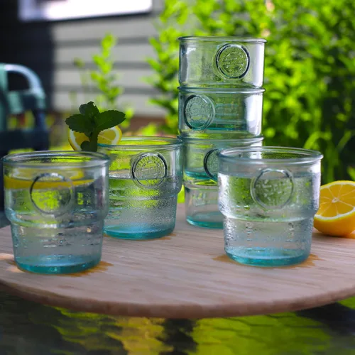 Vista 3 de Euro Ceramica Barra Collection - Vasos apilables de vidrio reciclado, vasos de 10 onzas, juego de 6