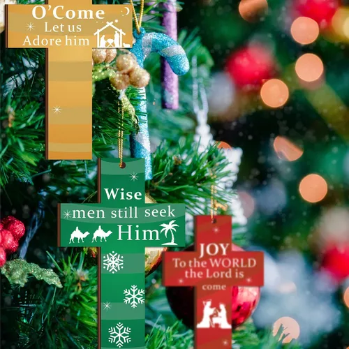 Vista 7 de Poen 24 adornos colgantes de cruz de madera con cuerdas, adorno de Navidad a granel para árbol de Navidad, decoración de cumpleaños, boda, fiesta