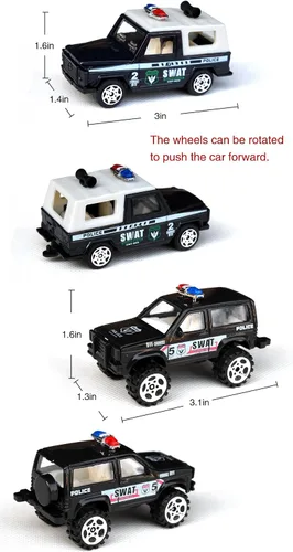 Vista 2 de Tianmei 6 coches en 1 juego de aleación fundida a presión modelos de vehículos colección de juguetes para niños, coche de asalto policial, camión
