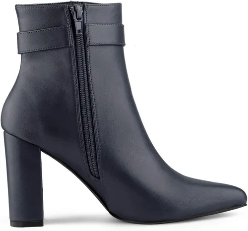 Vista 6 de Allegra K Botines de tacón decorativo con hebilla en punta para mujer