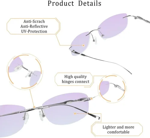 Vista 39 de LifeArt Pure Titanium Frame Glasses/Blue Light Blocking Reading Glasses, Reduce Eyestrain, Stylish for Men and Women 3033_(champán Clear)
