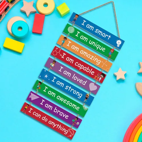 Vista 3 de Decoración de habitación infantil, juego de 9 piezas de arte de pared para habitación de niños, decoración motivacional de pared para colgar