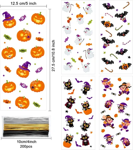 Vista 2 de Pajean Bolsas de celofán para dulces de Halloween con lazos giratorios a