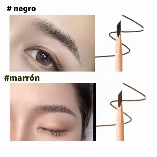 Vista 4 de Juego de lápices de cejas de madera impermeable con sacapuntas, delineador de cejas a prueba de manchas para mujeres Negro