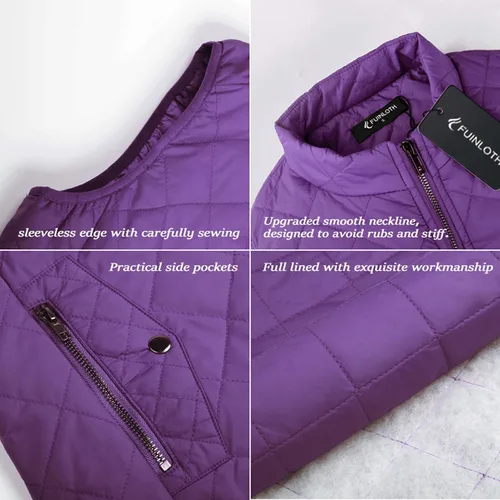 Vista 5 de Fuinloth - Chaleco acolchado para mujer, diseño de cuello alto, ligero, con cierre