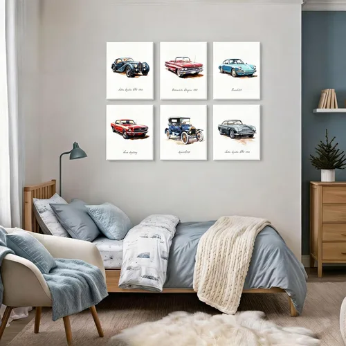 Vista 5 de 6 impresiones artísticas clásicas de acuarela para pared, carteles de súper auto para habitación de niños, decoración de habitación de autos