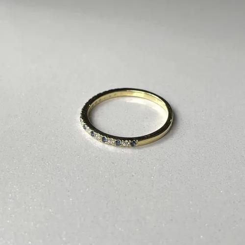 Vista 2 de Blue Sapphire & White Diamond Half Eternity Wedding Band For Women, 14k Gold Finish Sapphire Wedding Band, Ladies Alternate Diamond Ring