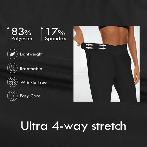 Vista 2 de SICVEK Pantalones deportivos de cintura alta para mujer, pantalones holgados cruzados, suaves, cómodos, pantalones de yoga con bolsillos