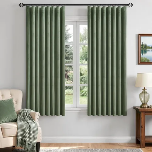 Vista 68 de ANRODUO Cortinas de terciopelo beige de 45 pulgadas de largo, opacas con aislamiento térmico insonorizado, cortinas de privacidad para oscurecer