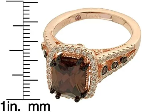 Vista 3 de Suzy Levian Rose Sterling Silver Brown Chocolate y White Cubic Zirconia Anillo de compromiso - Rosa, Gema, Zirconia cúbica