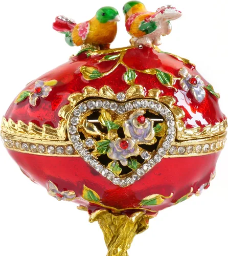 Vista 8 de Estilo vintage pintado a mano amor pájaro Faberge huevo Rhinestone Jewerly baratija caja, Esmalte