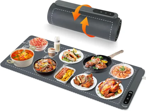 Vista 11 de OcePor (XL 24 x 15 pulgadas) Tapete Calentador de Alimentos, Bandeja de Calentamiento Eléctrica, Calentador de Alimentos Plegable para Fiestas