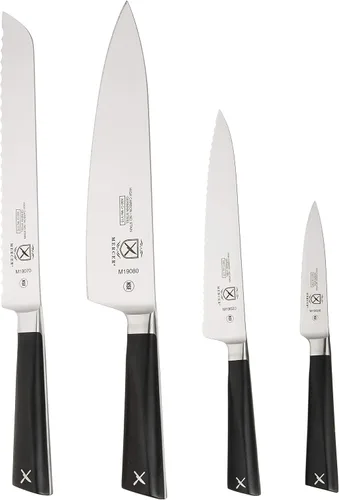 Vista 2 de Mercer Culinary Züm - Juego de cuchillos forjados con tablero magnético de 5 piezas, acacia