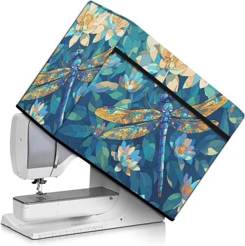 Vista 33 de Funda para máquina de coser de girasoles de otoño con prácticos bolsillos, cubierta protectora duradera acolchada contra el polvo, accesorios
