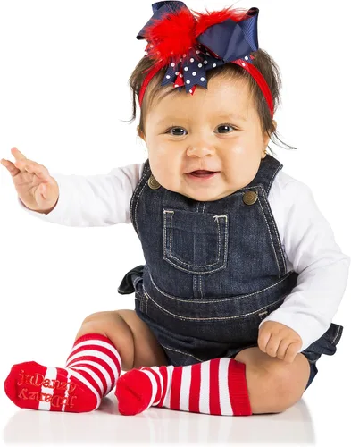 Vista 2 de JuDanzy Calcetines altos hasta la rodilla con puños para bebés niños pequeños y niños 2 pares 4-6 años RojoBlanco y NegroBlanco