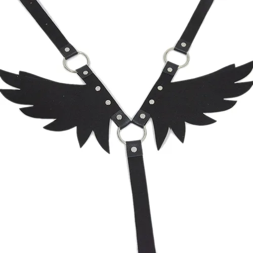 Vista 6 de Arnés de cuerpo de ala de ángel punk, cinturón de cadena de vientre, accesorios de joyería rave, traje de Halloween