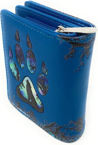 Vista 3 de Shag Wear Cartera pequeña Wolf Paw para mujer de 4.5", Azul, Moderno