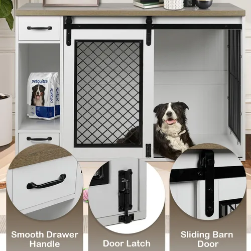 Vista 5 de Jaula Grande para Perros, Jaulas para Perros Medianos, Caseta para Perros de 47.2" para Interiores con Cajones, Comederos y Almacenamiento, 2