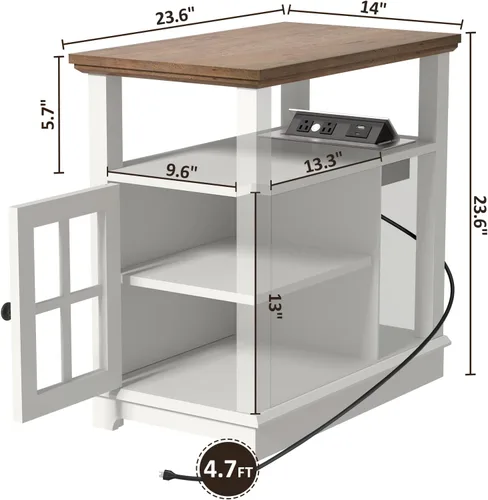Vista 3 de HIFYOBRO Mesa auxiliar con estación de carga, juego de 2, puertos y tomas de corriente tipo C y USB, estante ajustable para almacenamiento en sala
