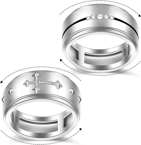 Vista 6 de Anillo giratorio con rosario en cruz para la ansiedad, para mujeres, adolescentes, plata de ley con oración a través de él, anillos cruzados