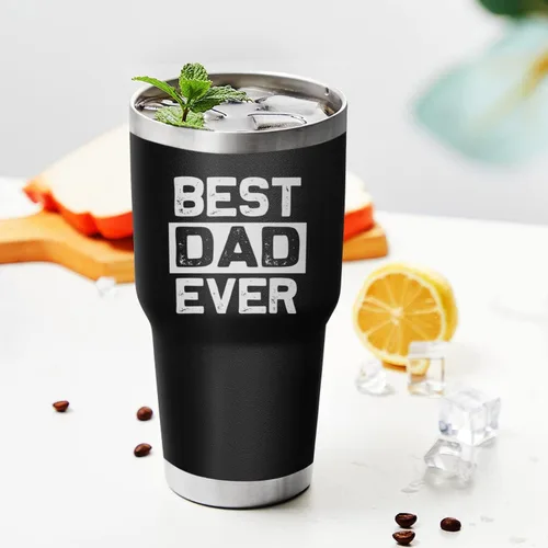 Vista 3 de Vaso de acero inoxidable aislado de 30 onzas con tapa y popote para el Día del Padre, Navidad y cumpleaños