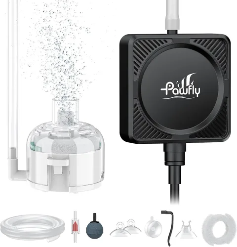 Vista 8 de Pawfly Mini bomba de aire para acuario, kit aireador de oxígeno ultra silencioso para peceras de 1 a 15 galones con tubo de aire, piedra de aire