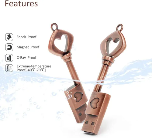 Vista 4 de BorlterClamp Memoria Stick Retro Metal Love Heart Key Drive de 32 GB USB 2.0 Flash Drive