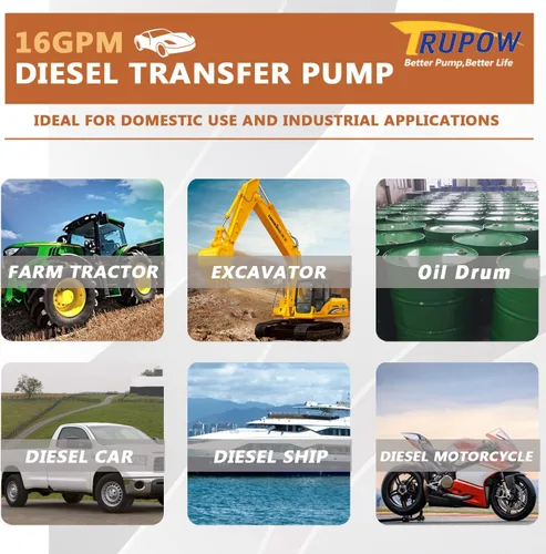 Vista 6 de Trupow Bomba de transferencia de combustible de aceite diesel, queroseno y biodiesel de 110V CA, autocebante eléctrica, 16 GPM