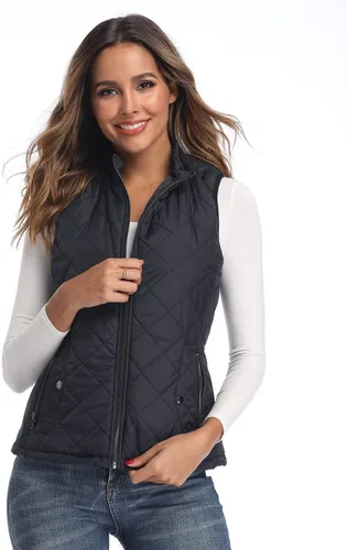 Vista 5 de Chaleco para exteriores de mujer, chaleco acolchado ligero con cremallera y cuello alto.