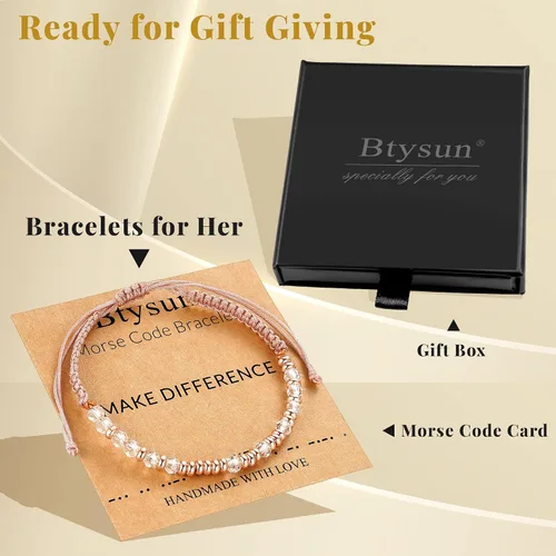 Vista 7 de Btysun Pulseras con código morse para mujeres, adolescentes, niñas, regalos rosados, pulseras trenzadas inspiradoras para mejores amigas, regalos