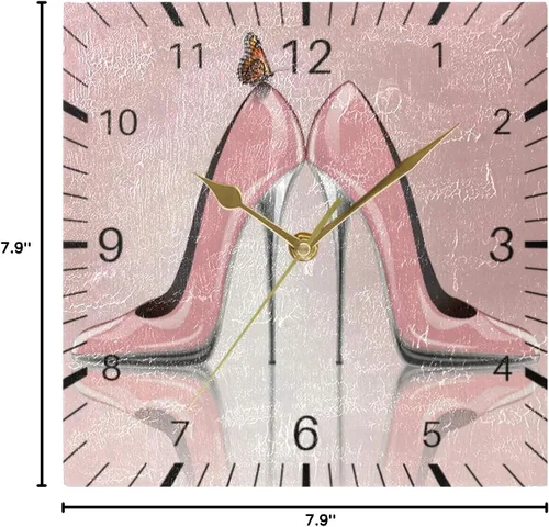 Vista 10 de ALAZA Zapatos de tacón alto de mariposa de 7.9 pulgadas, reloj de pared cuadrado, funciona con pilas, sin tictac, cuarzo silencioso para cocina
