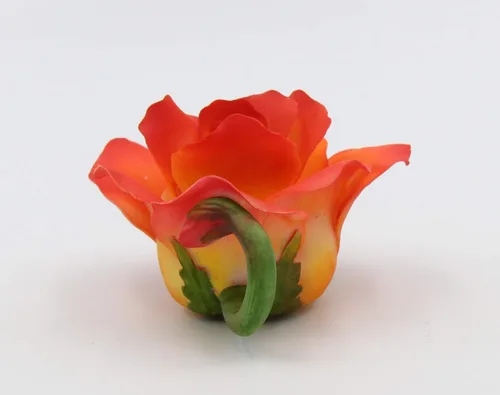 Vista 3 de Figura de tetera fina de porcelana con salmón naranja y rosa, 4 pulgadas de largo