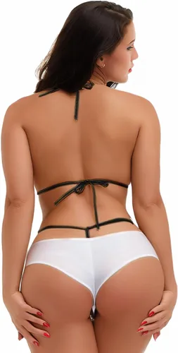 Vista 8 de EVAbaby Conjunto de 2 piezas de brasier con cuello halter para mujer, conjunto de bikini con microtanga sexy, ropa de playa, traje de baño de Negro