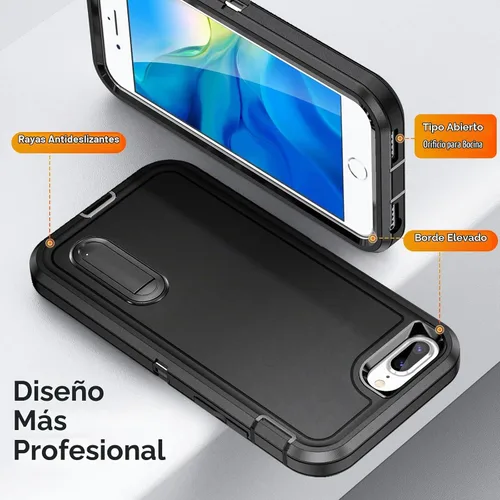 Vista 5 de IDweel Funda para iPhone 8 Plus/7 Plus/6S Plus/6 Plus con soporte, protección resistente, a prueba de golpes, arañazos, ajuste delgado, negro