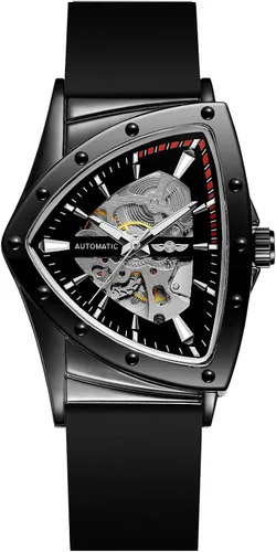 Vista 2 de FORSINING Reloj de pulsera mecánico triangular impermeable para hombre con correa de silicona