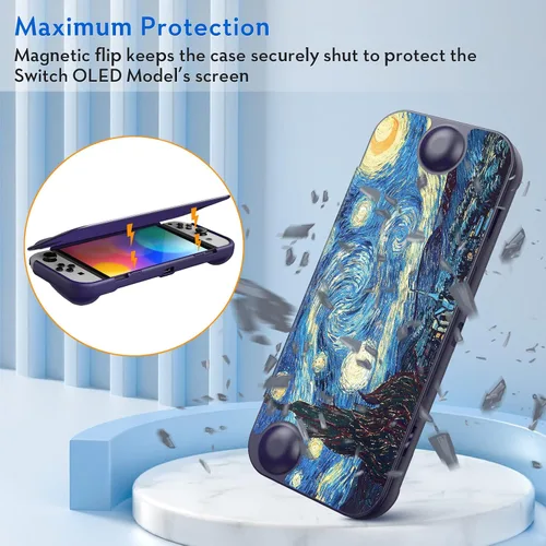 Vista 3 de Fintie Funda con tapa para el modelo OLED de Nintendo Switch Seguro para pantalla Carcasa delgada de TPU suave con cubierta frontal desmontable