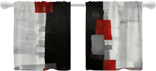 Vista 160 de Shrahala Beige and Orange Abstract Art Brushstrokes Blackout Curtain Tiers, Abstract Oil Paint Kitchen Valance Light Blocking Tier Drapes with Rod