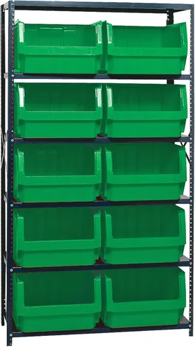 Vista 393 de Quantum QSBU-245BK Heavy Duty Shelving Unit with (7) Shelves and (24) QUS245 Black Bins for Garage Warehouse Storage Distribution 400 lb Load