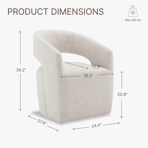 Vista 2 de KISLOT Sillas de comedor tapizadas con ruedas, sin montaje, moderno sillón de barril con rodillos para comedor, dormitorio, sala de estar, sala