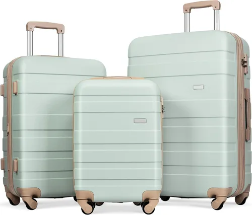 Vista 119 de Merax 3 piezas expandible ABS Hardshell equipaje Sets Spinner Wheel Maleta TSA Lock Suit Case, Apertura frontal negra, Juego de 2 piezas, Maleta