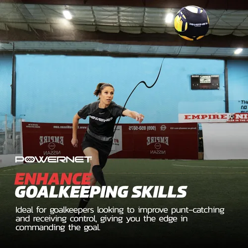 Vista 4 de PowerNet Solo Rebote, entrenador de habilidades de pelota de fútbol ajustable para patear, lanzar y malabarear, equipo de entrenamiento de fútbol