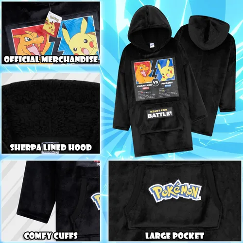 Vista 5 de Sudadera con capucha y manta de Pokémon para niños y adolescentes, sudadera con capucha extragrande de forro polar portátil, manta con capucha