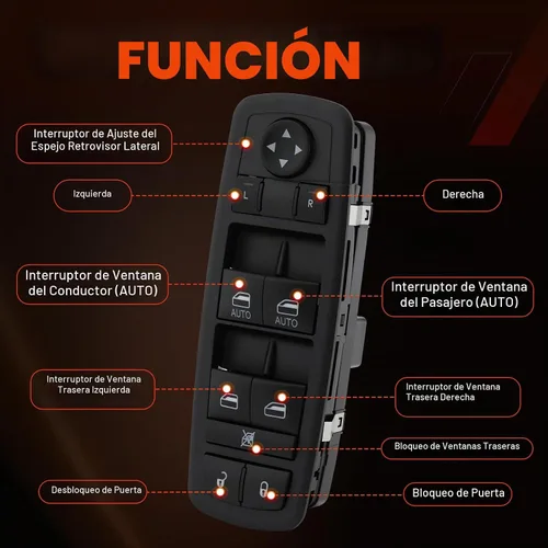 Vista 3 de Interruptor de ventana del lado del conductor con botón de control de potencia maestro de 3 pines + 9 pines Compatible con Dodge Ram 1500 2500