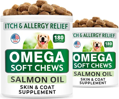 Vista 11 de BARK&SPARK Omega 3 para perros - 180 cápsulas blandas de aceite de pescado para la muda de pelo de perro, alergia cutánea, alivio de la picazón