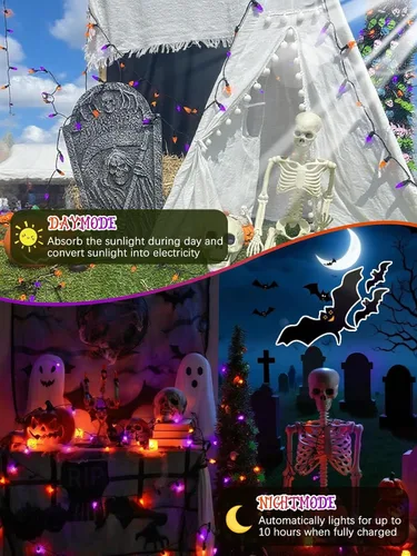 Vista 4 de 50 luces LED C6 solares de Halloween al aire libre 16FT cadena de luces